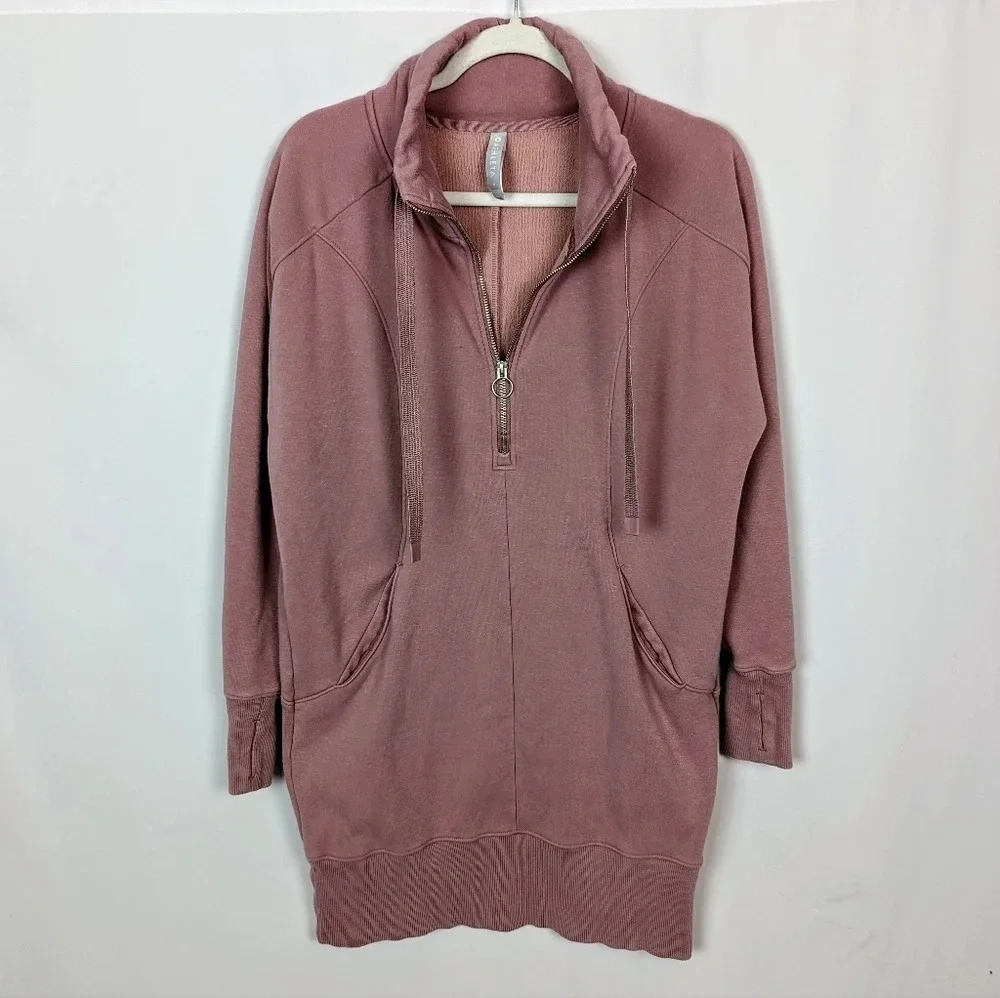 ATHLETA sz S Cozy Karma 1/4 Zip Sweater Dress Tunic  Fleece Lined Floral Mauve - Picture 8 of 16